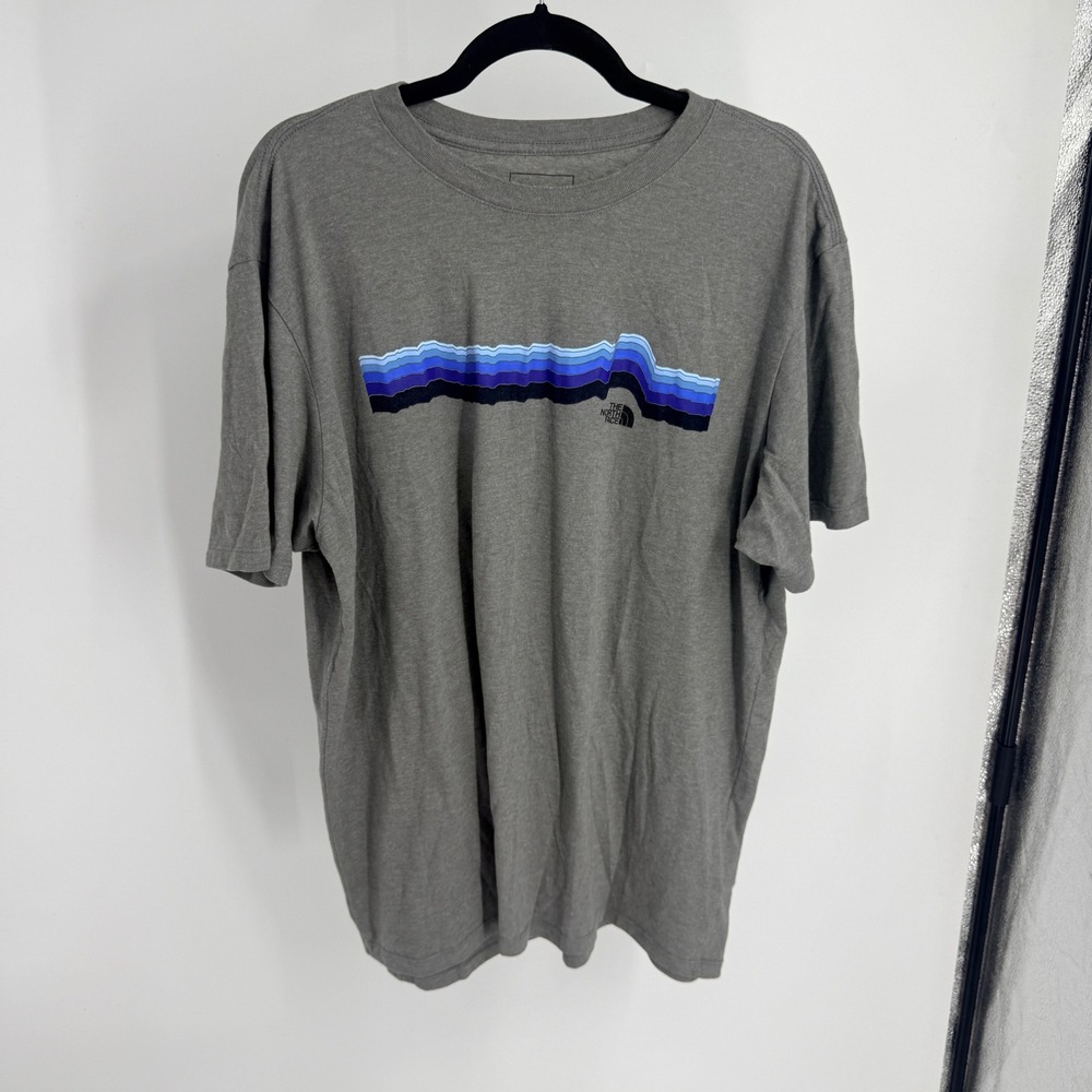 The North Face Mens XL Heather Grey Blue Graphic Logo Short Sleeve T-Shirt Tee